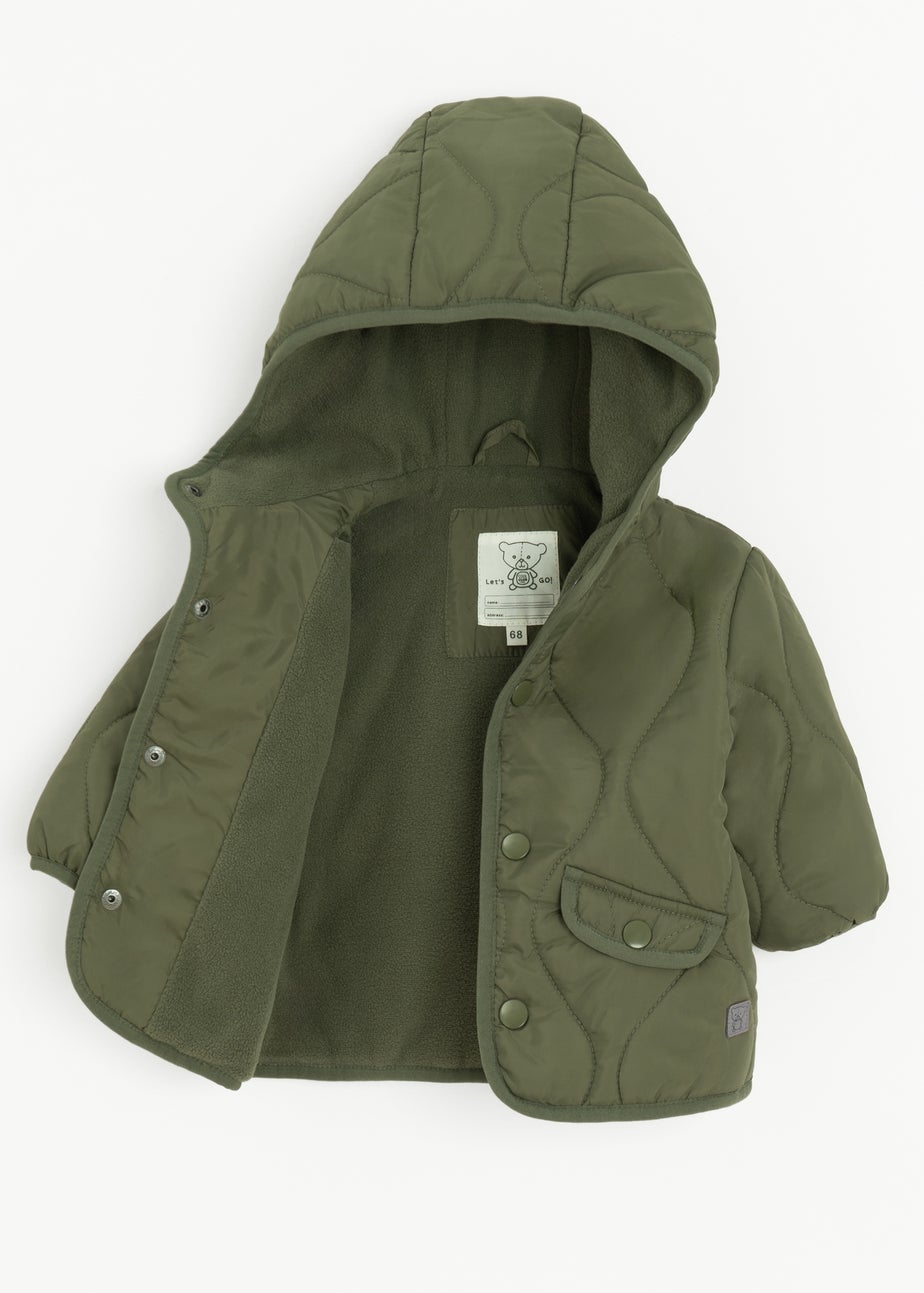 Cool Club Green Quilted Hooded Button-Up Jacket (3-24 mnths)