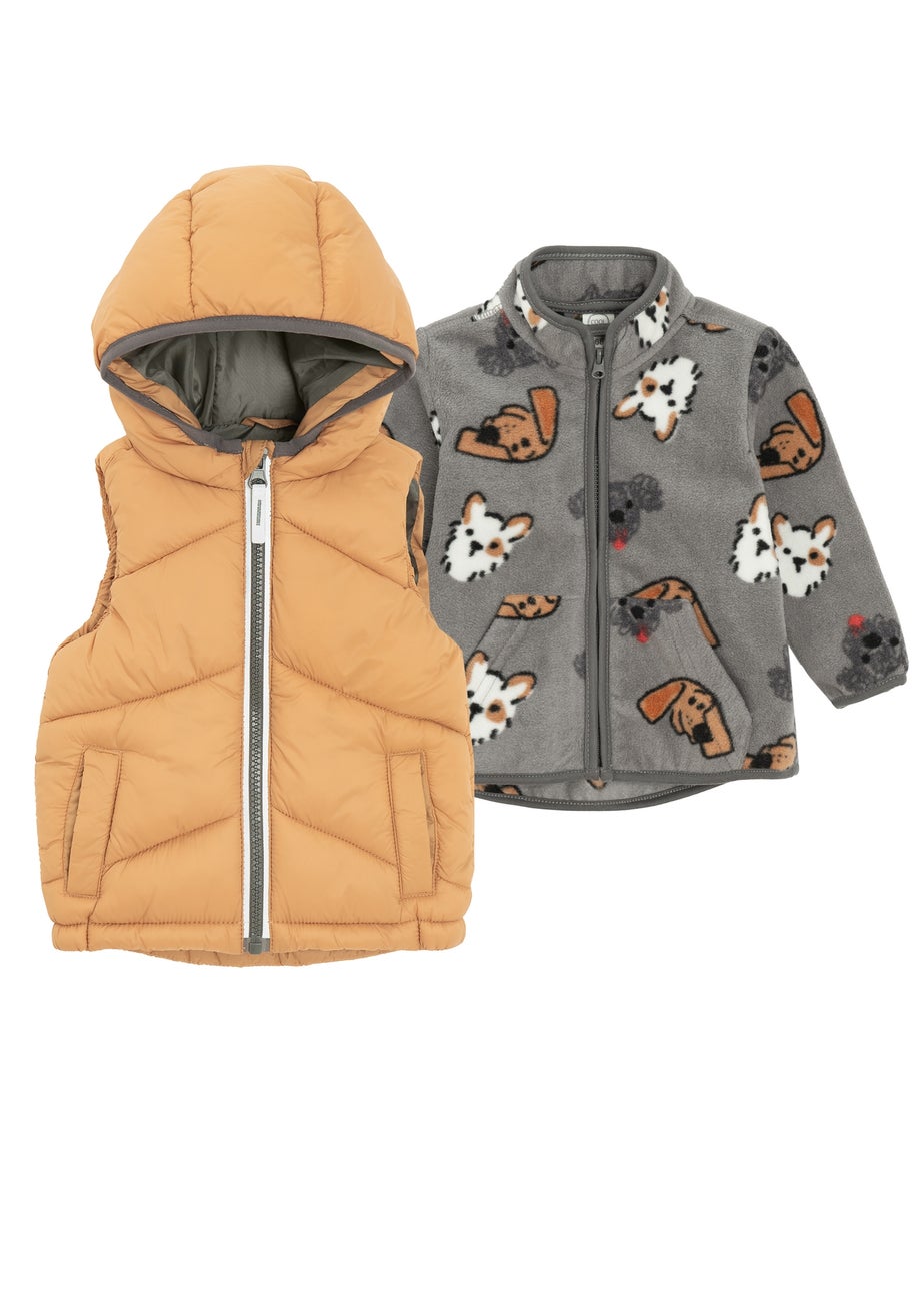 Cool Club Brown 2-Piece Printed Fleece & Bodywarmer Set (3-24 mnths)