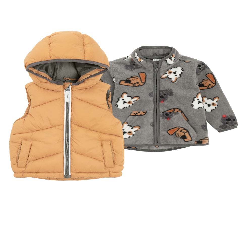 Cool Club Brown 2-Piece Printed Fleece & Bodywarmer Set (3-24 mnths)