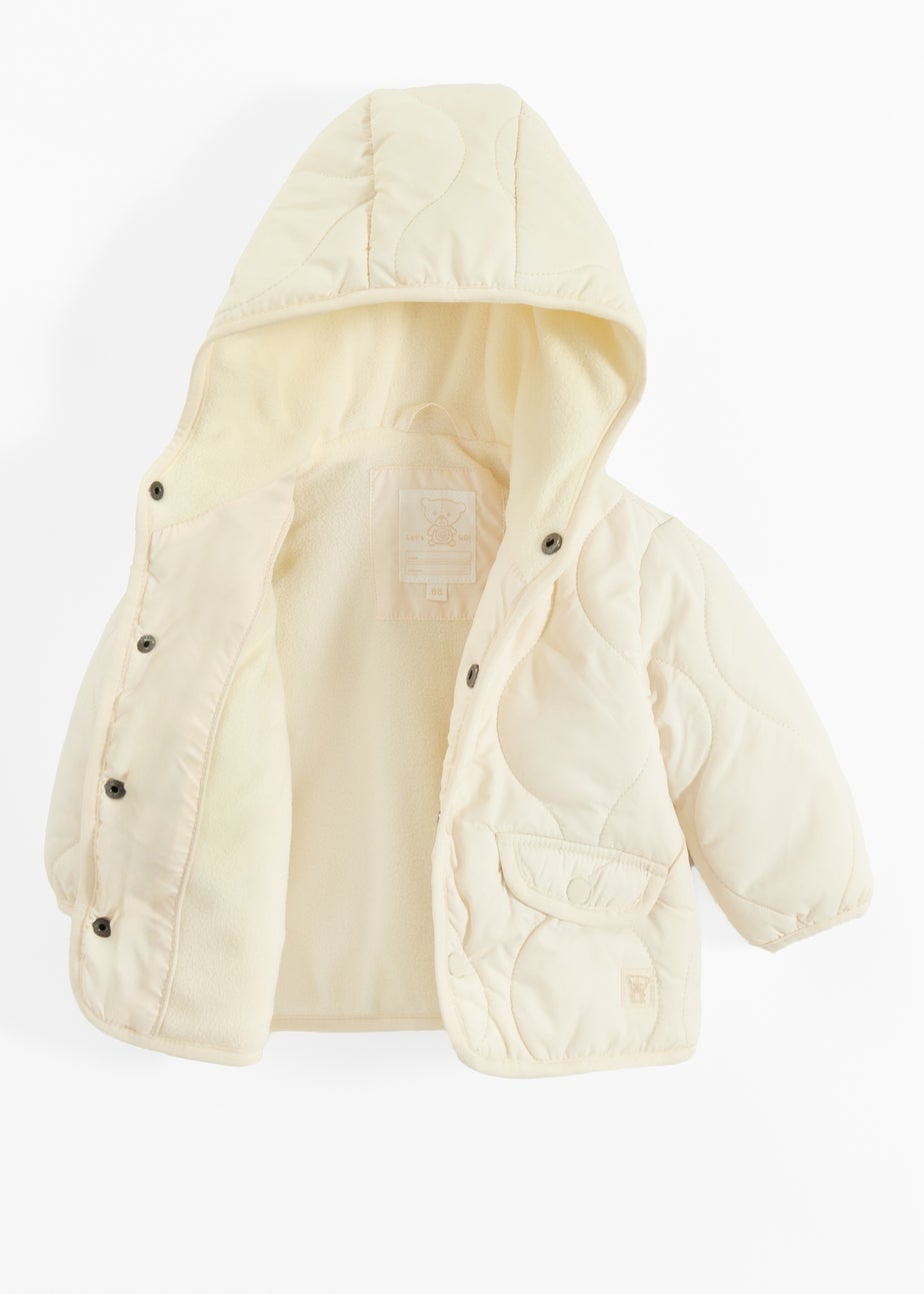 Cool Club White Quilted Hooded Button-Up Jacket (3-24 mnths)