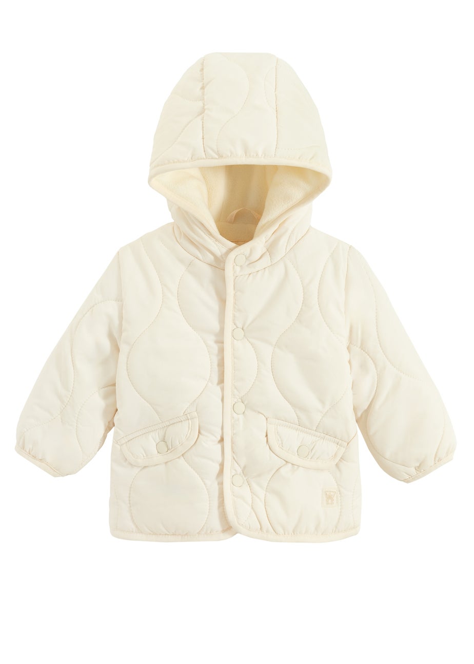 Cool Club White Quilted Hooded Button-Up Jacket (3-24 mnths)