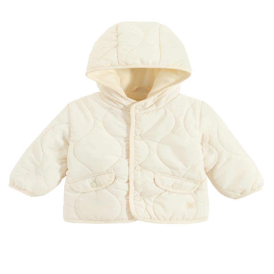 Cool Club White Quilted Hooded Button-Up Jacket (3-24 mnths)