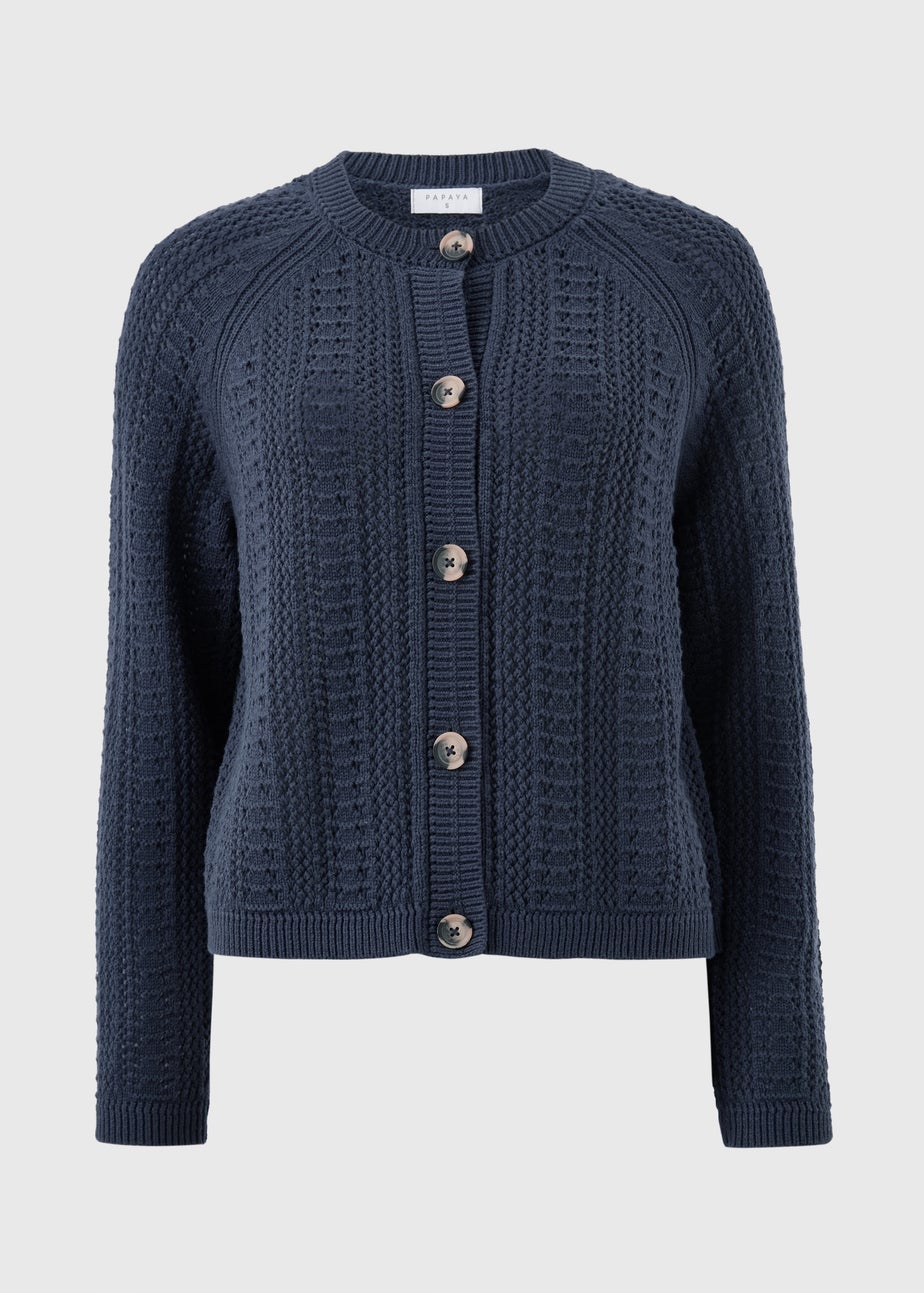 Navy Open Stitch Cardigan