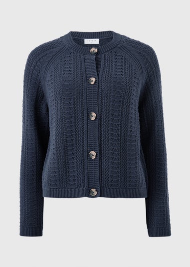 Navy Open Stitch Cardigan