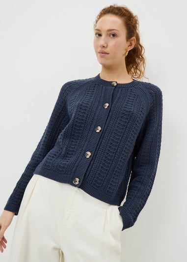 Navy Open Stitch Cardigan