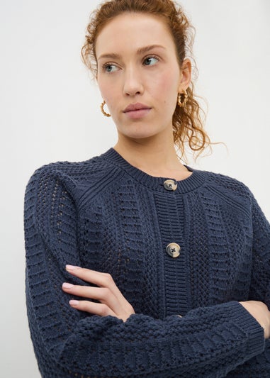 Navy Open Stitch Cardigan