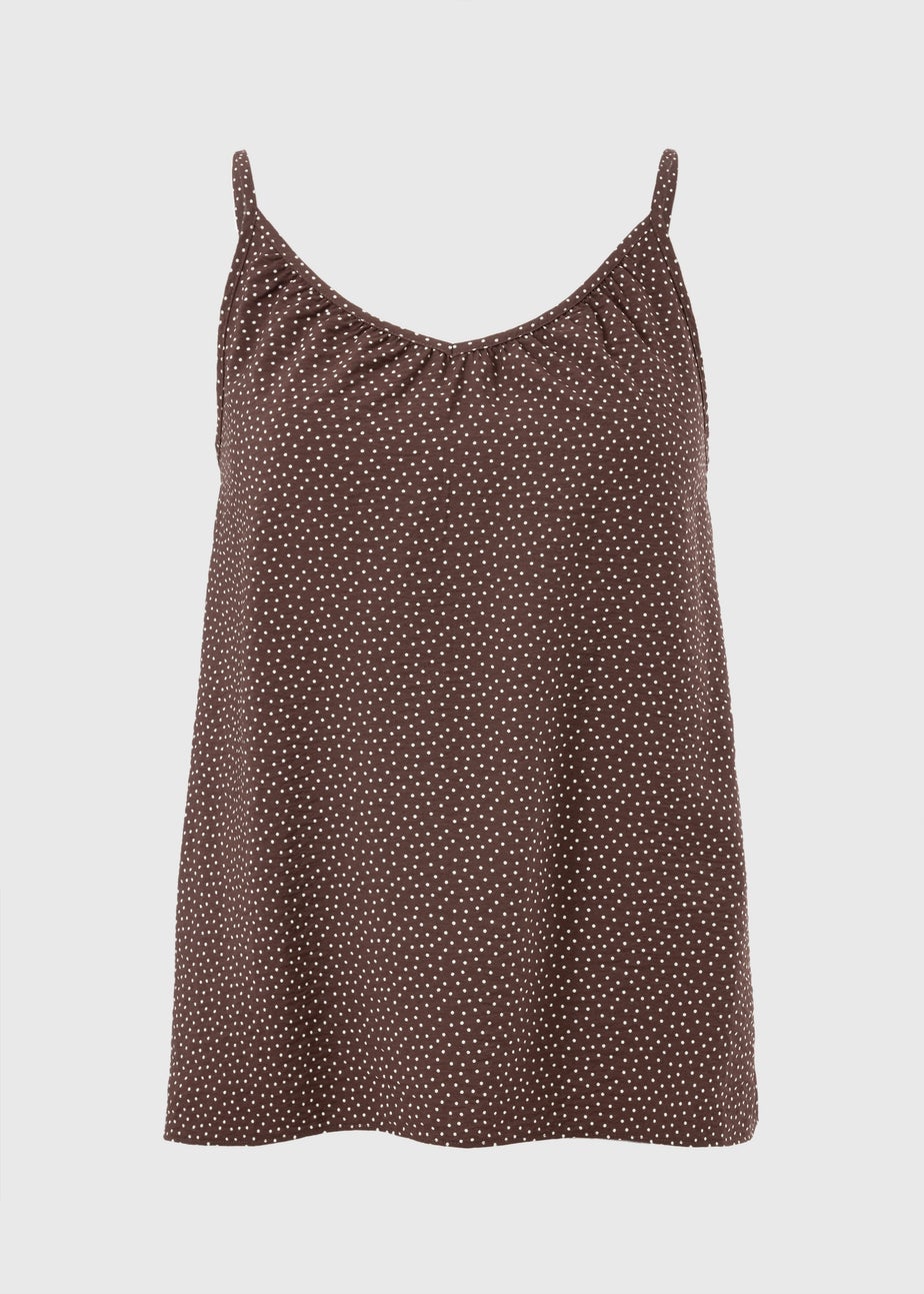 Brown Polka Dot Ruched Cami Top