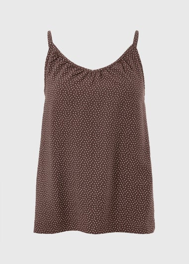 Brown Polka Dot Ruched Cami Top