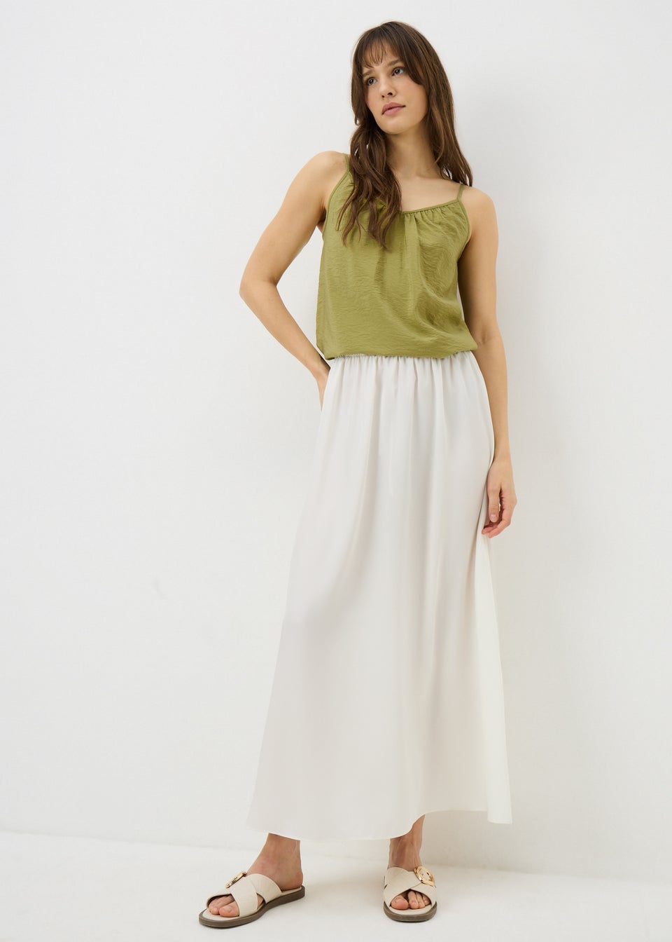 Olive Ruched Cami Top