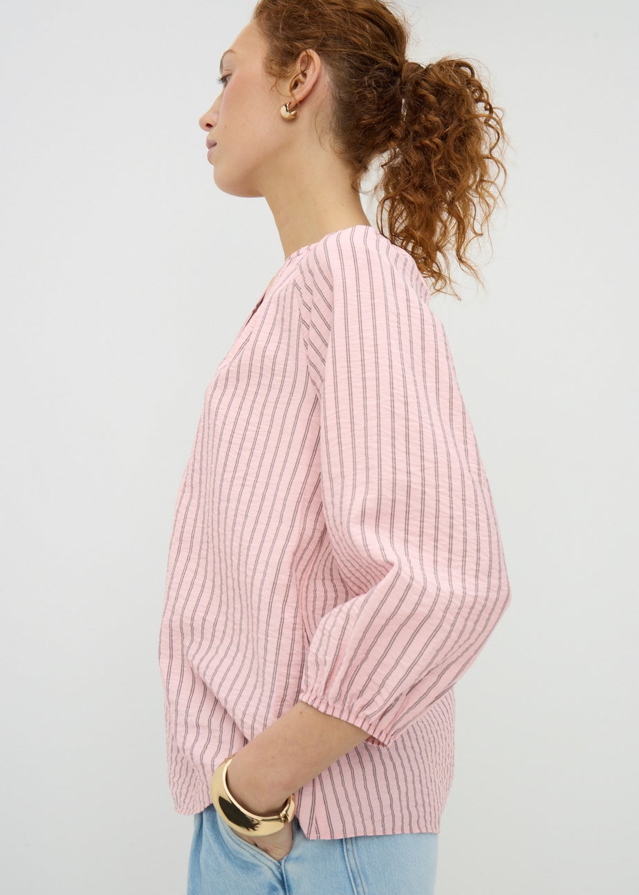 Pink Stripe 3/4 Sleeve Popover Blouse