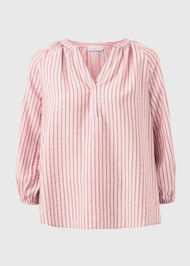 Pink Stripe 3/4 Sleeve Popover Blouse