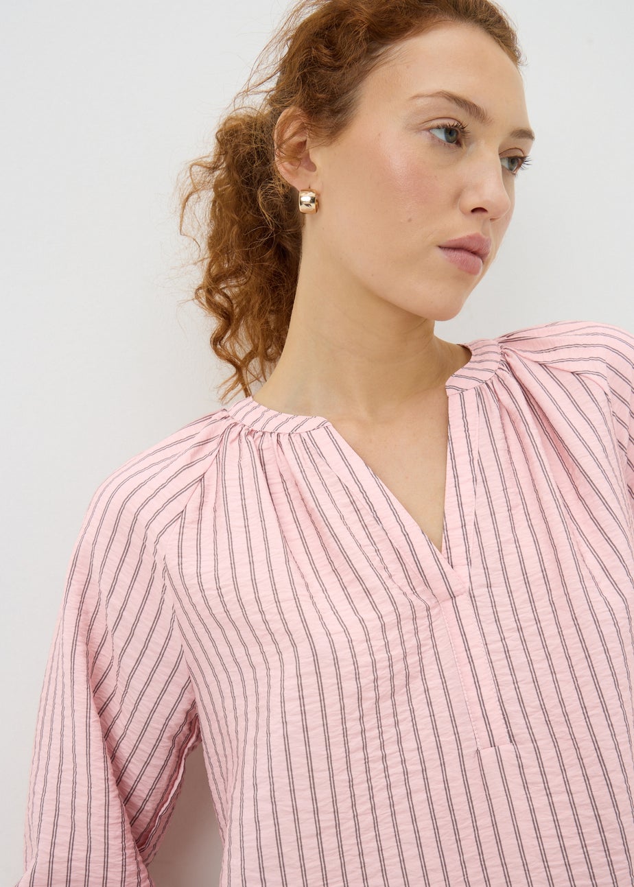 Pink Stripe 3/4 Sleeve Popover Blouse