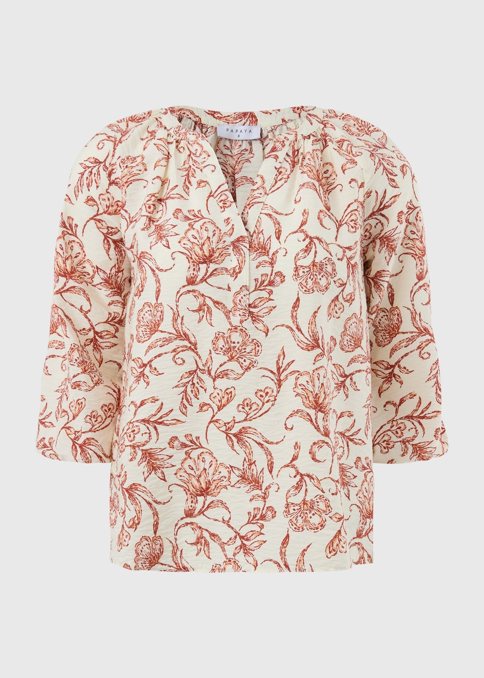 Orange Floral Pattern Popover Blouse