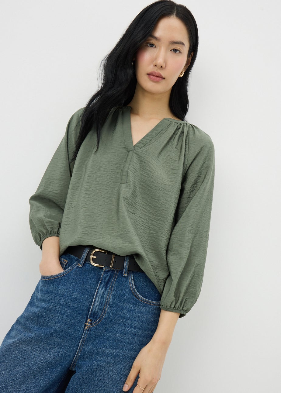 Olive 3/4 Sleeve Popover Blouse