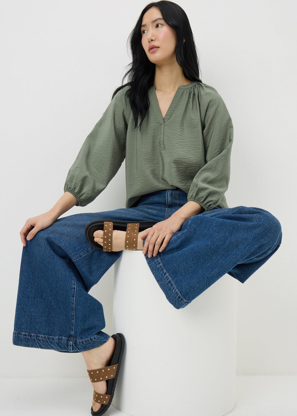 Olive 3/4 Sleeve Popover Blouse