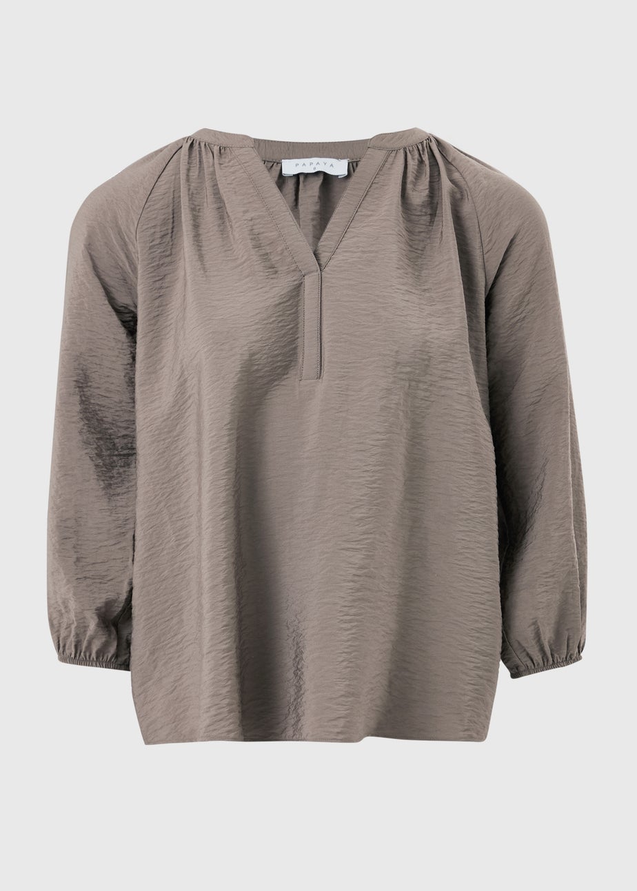 Mocha 3/4 Sleeve Popover Blouse