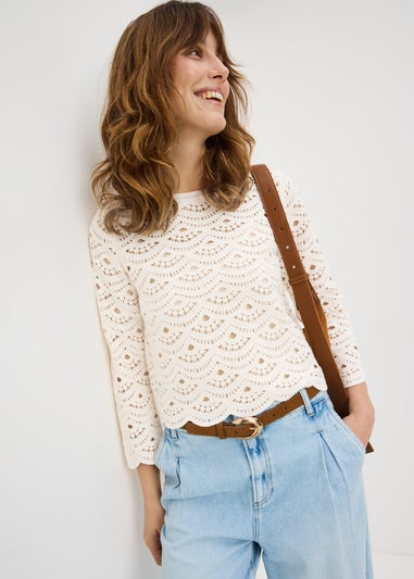 Cream Scallop Crochet Jumper