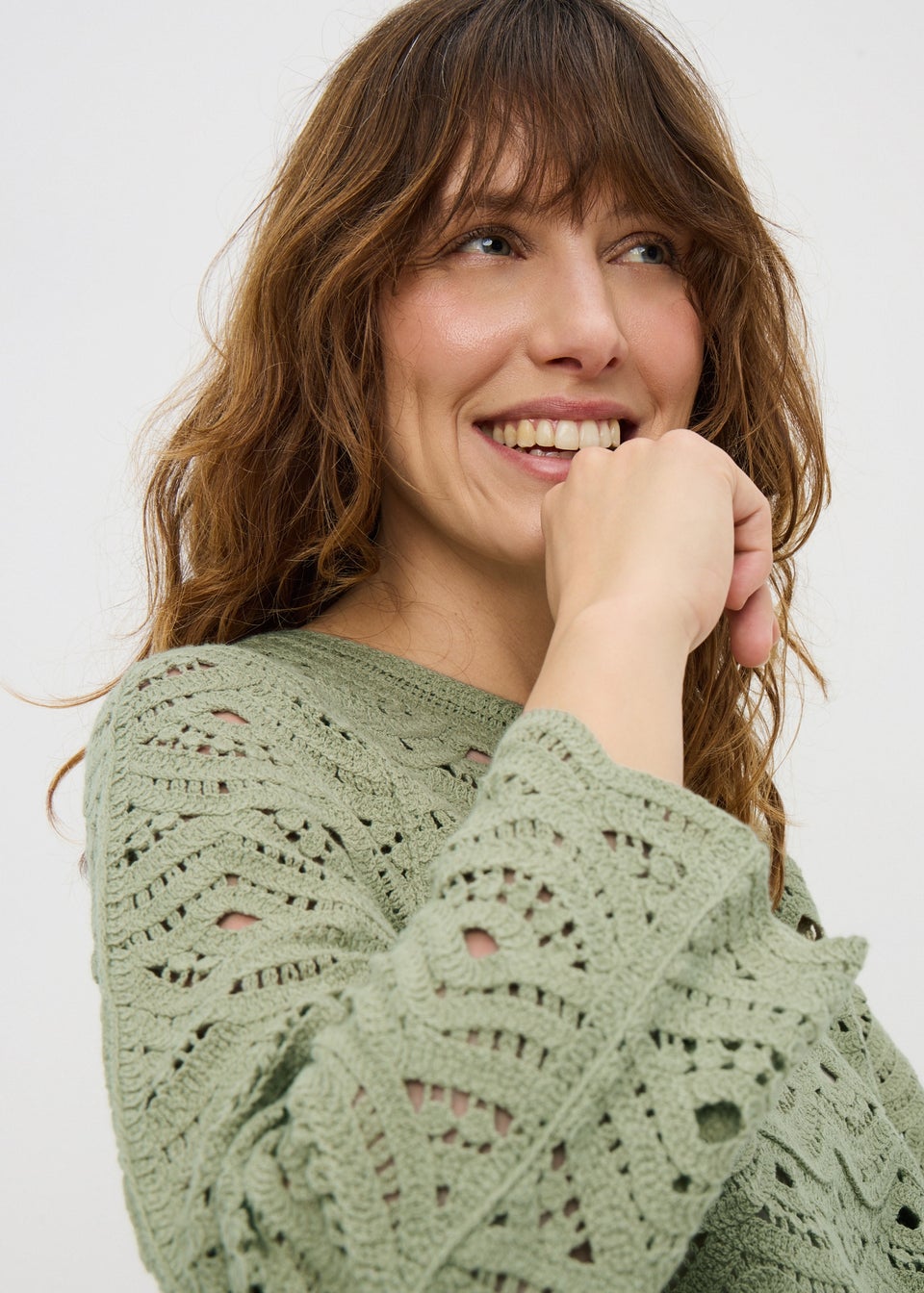 Sage Green Scallop Crochet Jumper