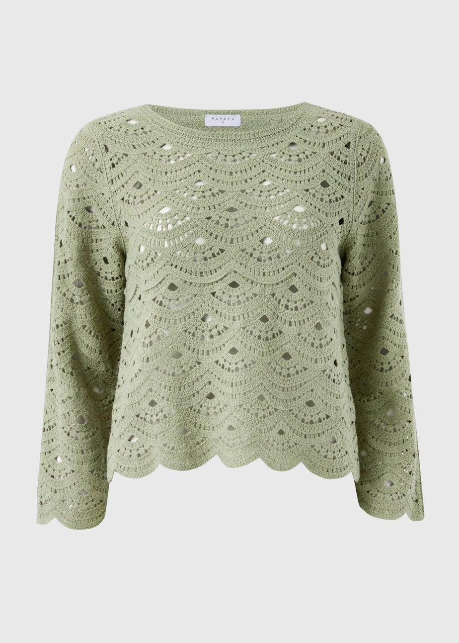 Sage Green Scallop Crochet Jumper