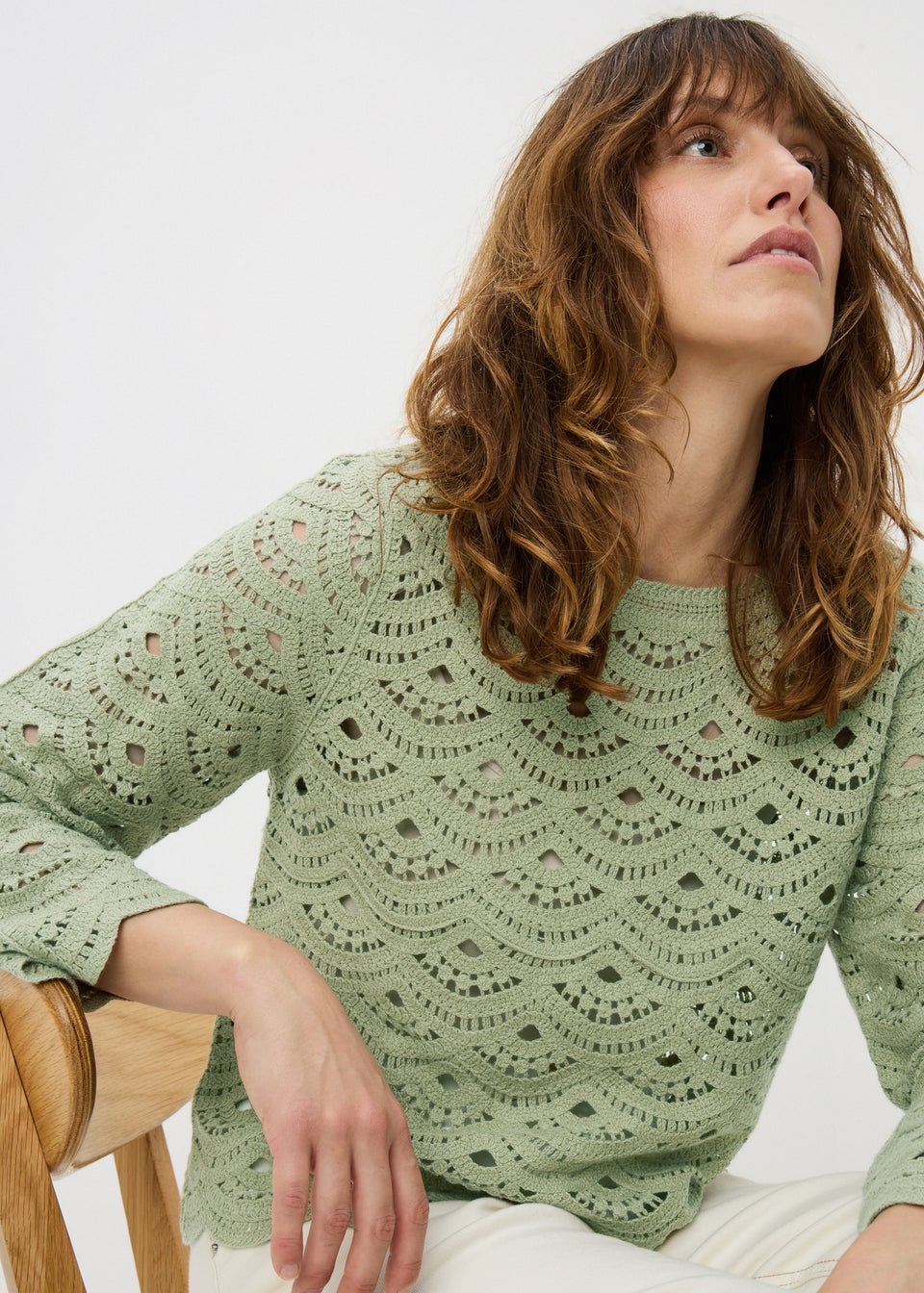 Sage Green Scallop Crochet Jumper