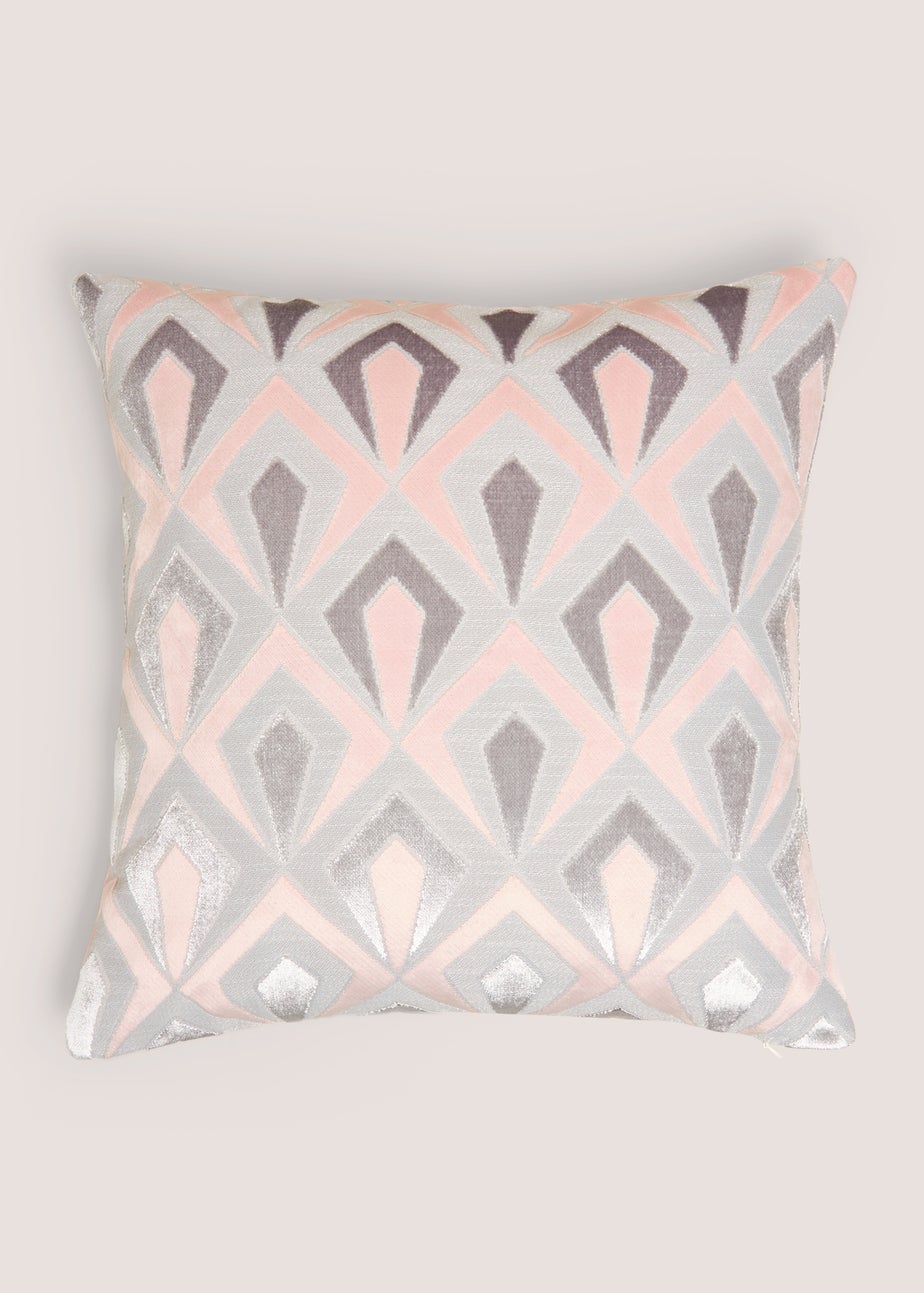 Pink Cut Velvet Angular Cushion