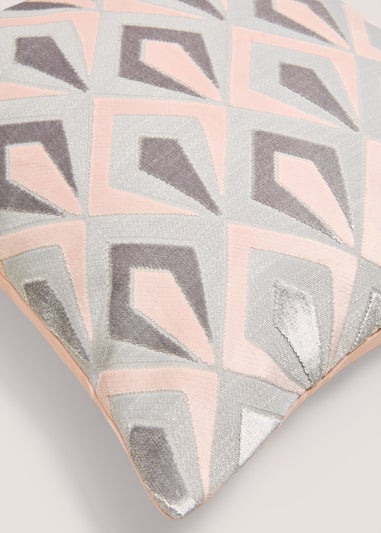 Pink Cut Velvet Angular Cushion