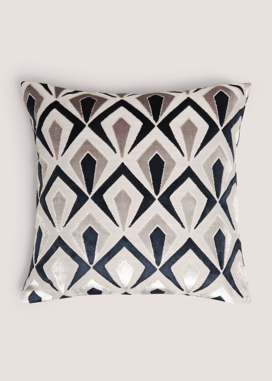 Navy Cut Velvet Angular Cushion