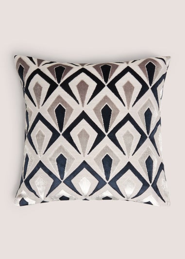 Navy Cut Velvet Angular Cushion
