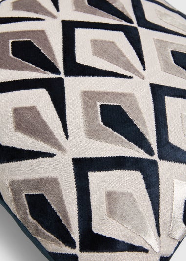 Navy Cut Velvet Angular Cushion