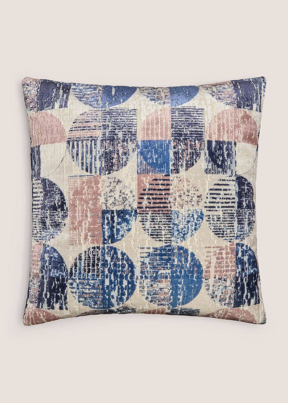 Navy Circular Geometric Velvet Cushion