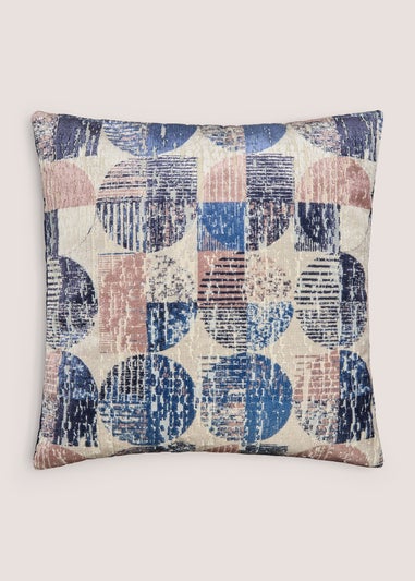 Navy Circular Geometric Velvet Cushion
