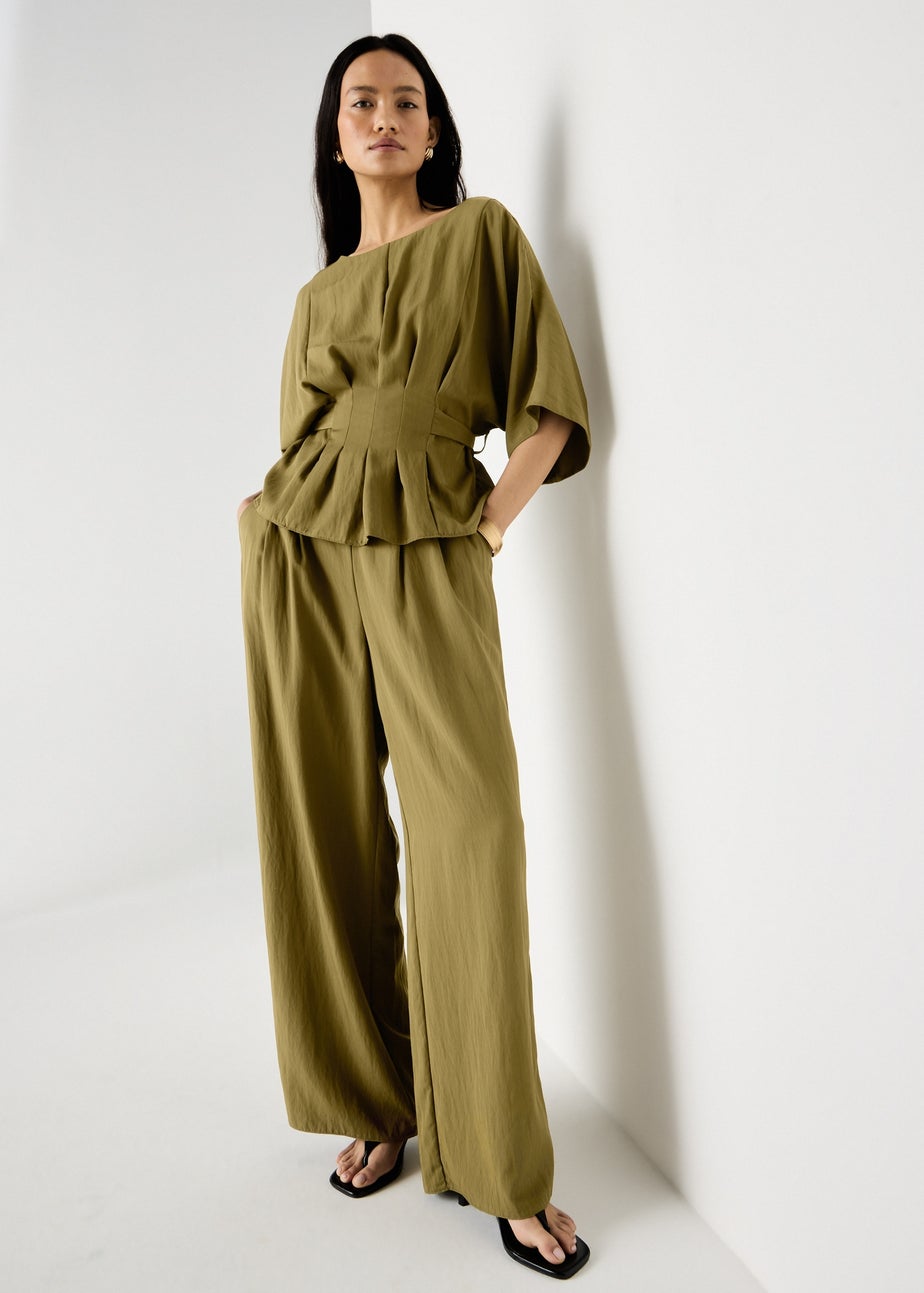 Et Vous Olive Pleated Front Co Ord Top
