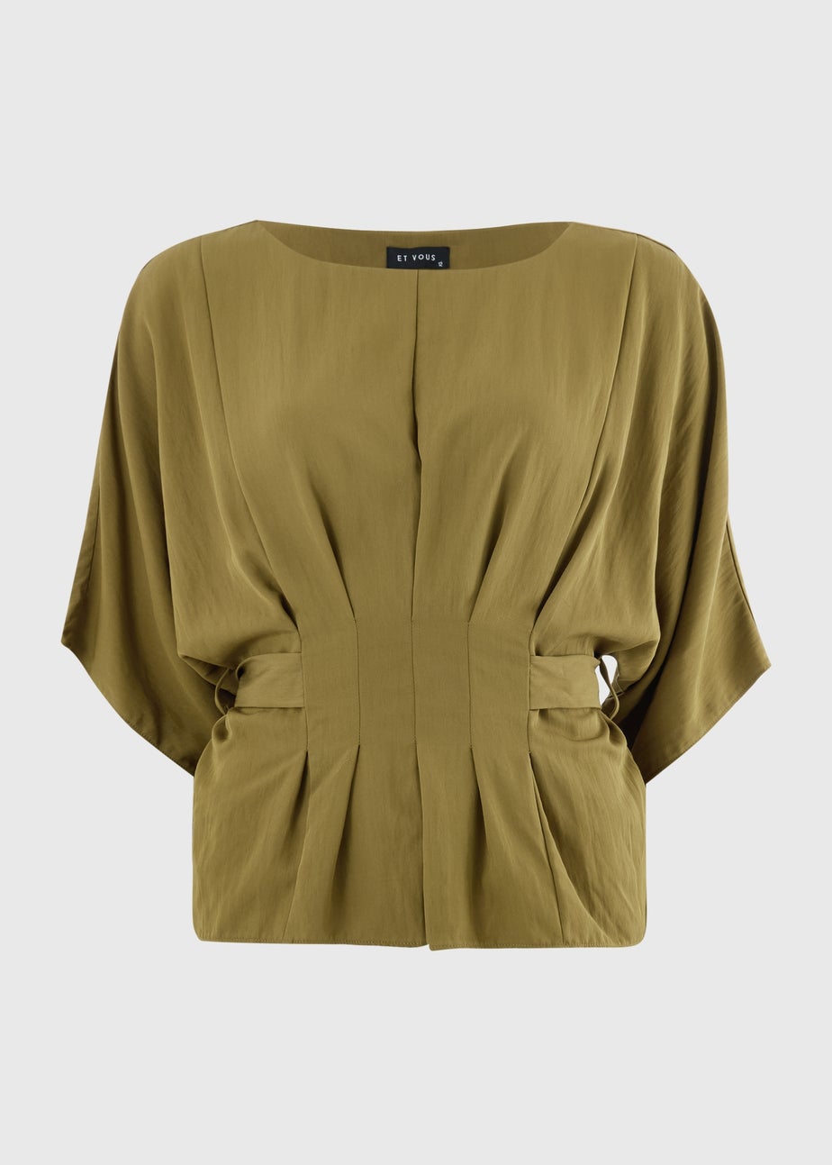 Et Vous Olive Pleated Front Co Ord Top