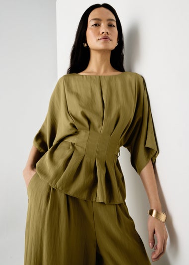 Et Vous Olive Pleated Front Co Ord Top