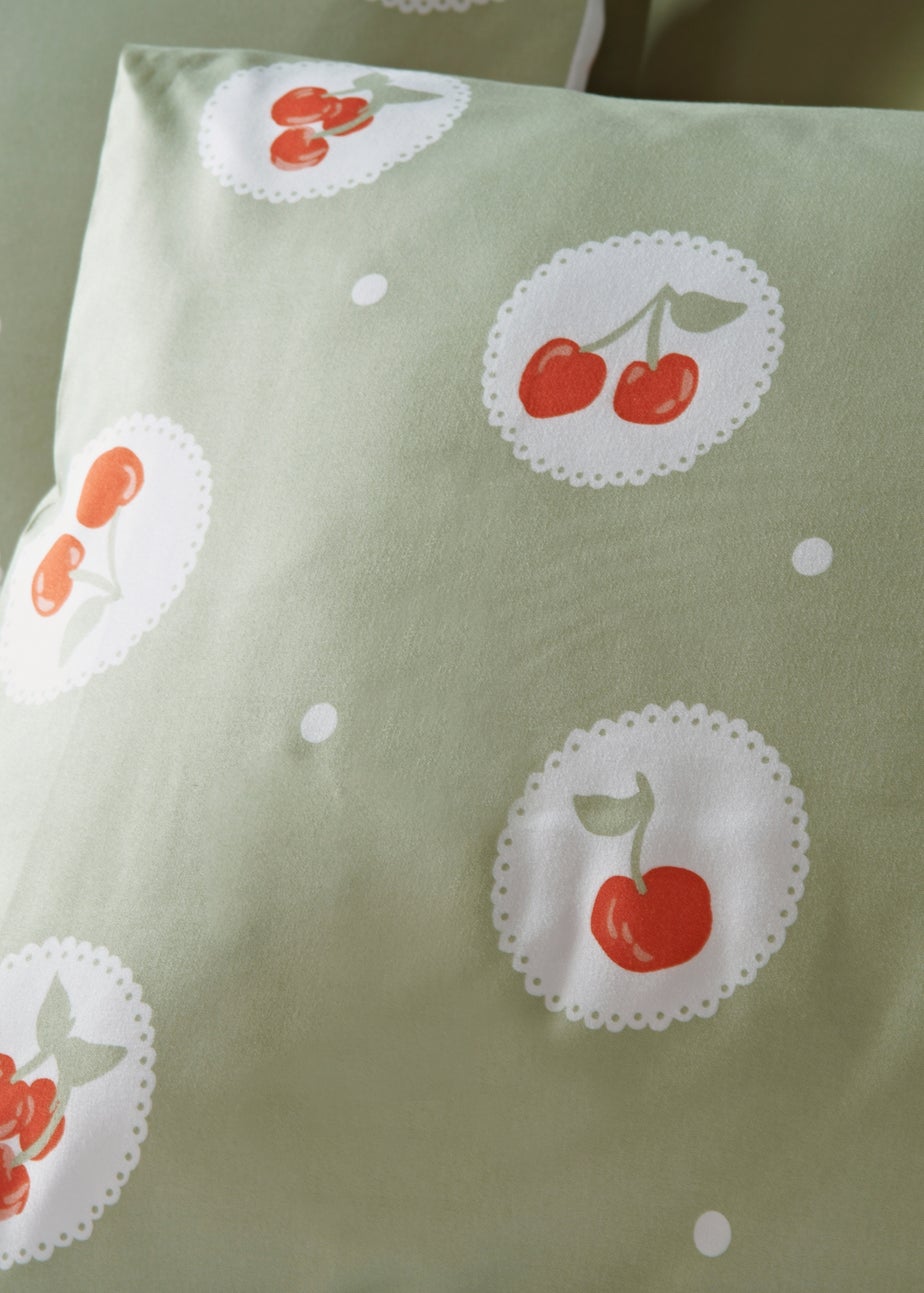 Green Cherry Print Microfibre Duvet Set