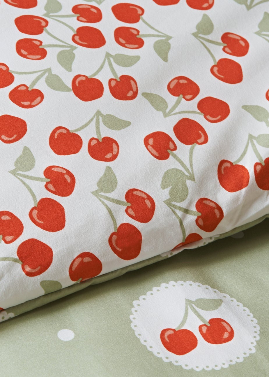 Green Cherry Print Microfibre Duvet Set