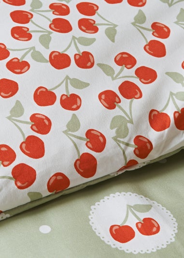 Green Cherry Print Microfibre Duvet Set