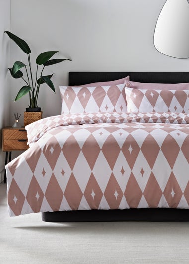 Pink Harlequin Print Microfibre Duvet Set