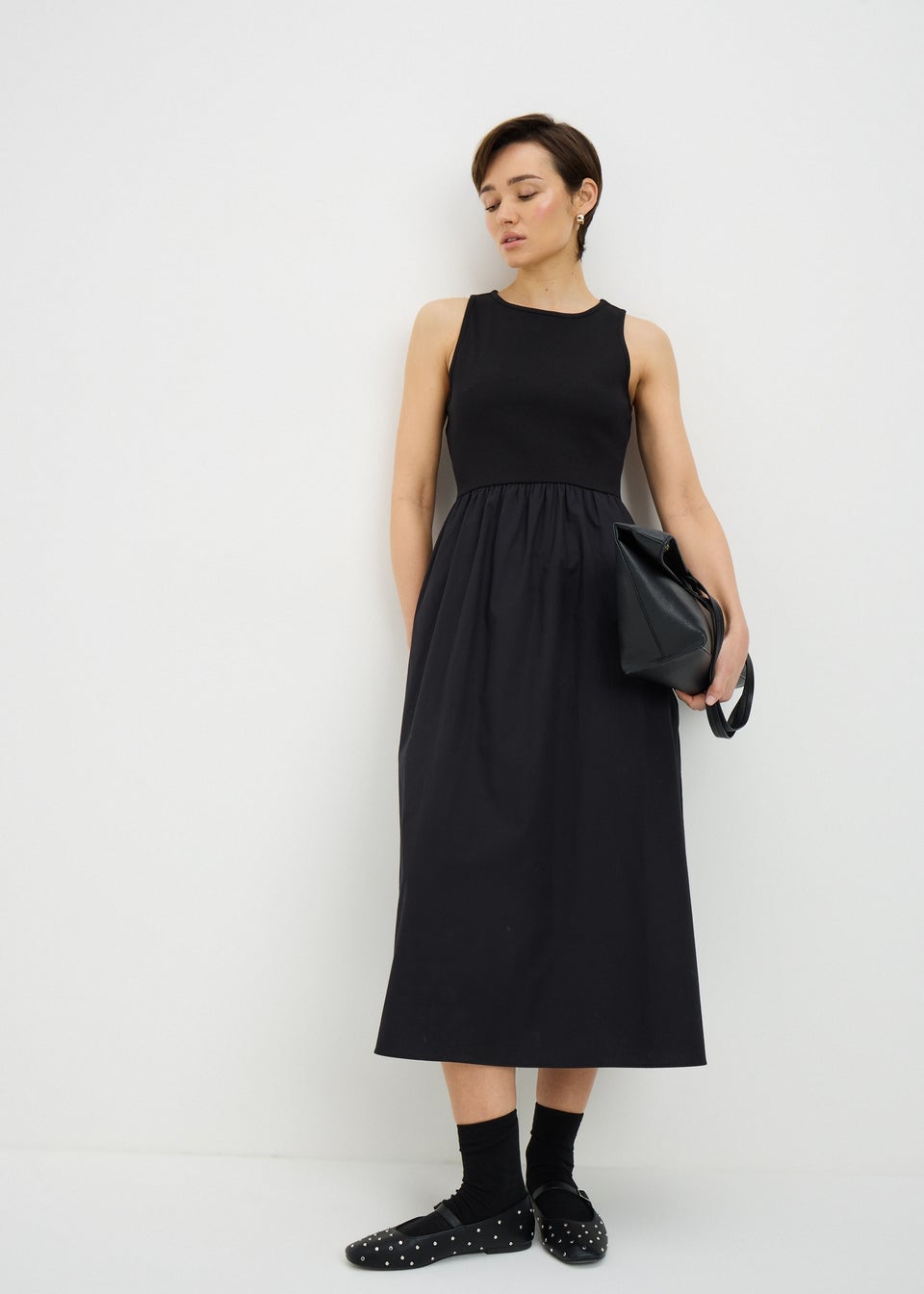 Black 2 in 1 Midi Dress