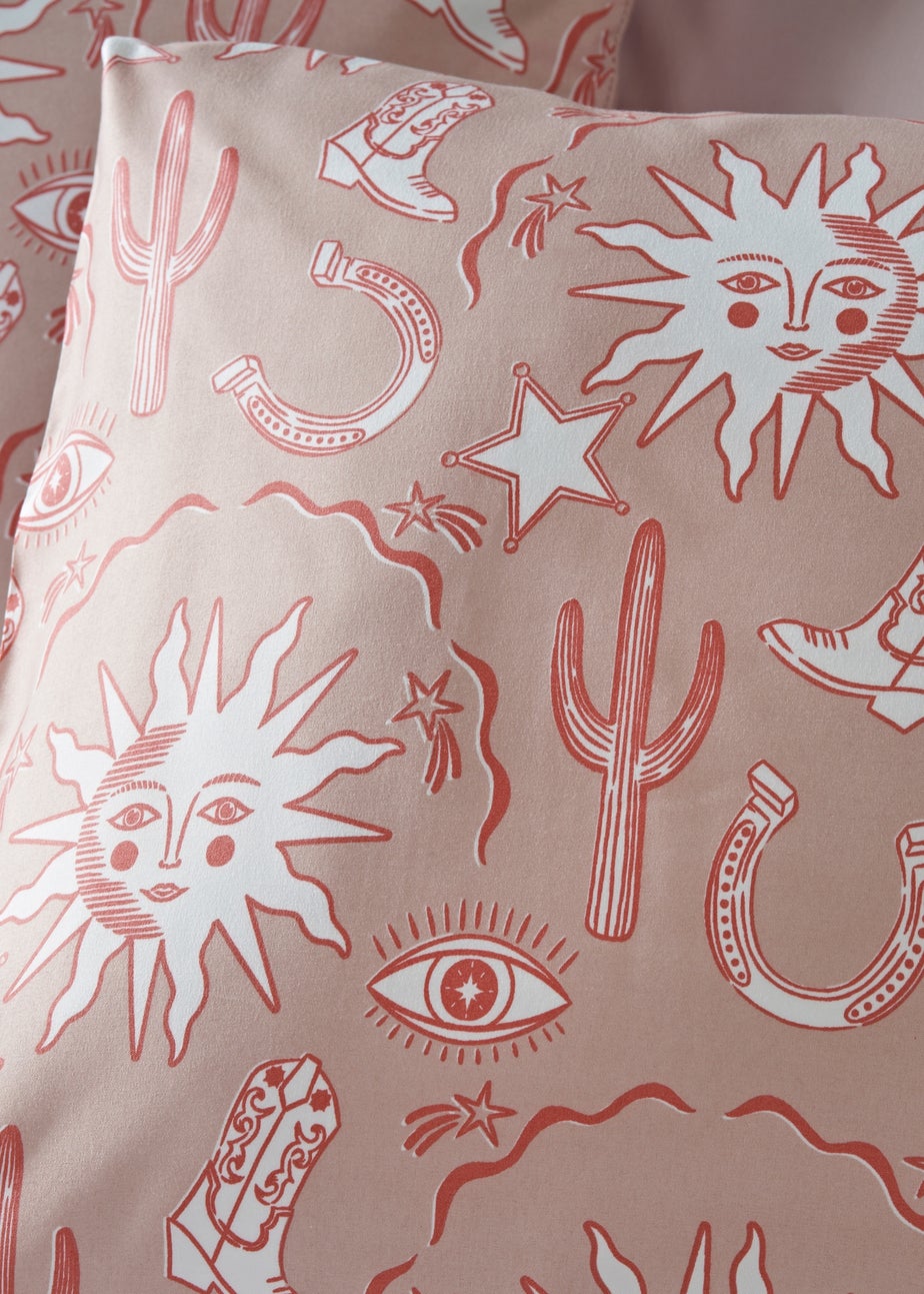 Pink Cowboy Print Microfibre Duvet Set