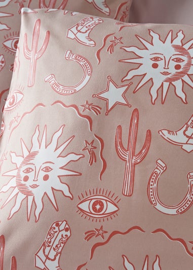 Pink Cowboy Print Microfibre Duvet Set