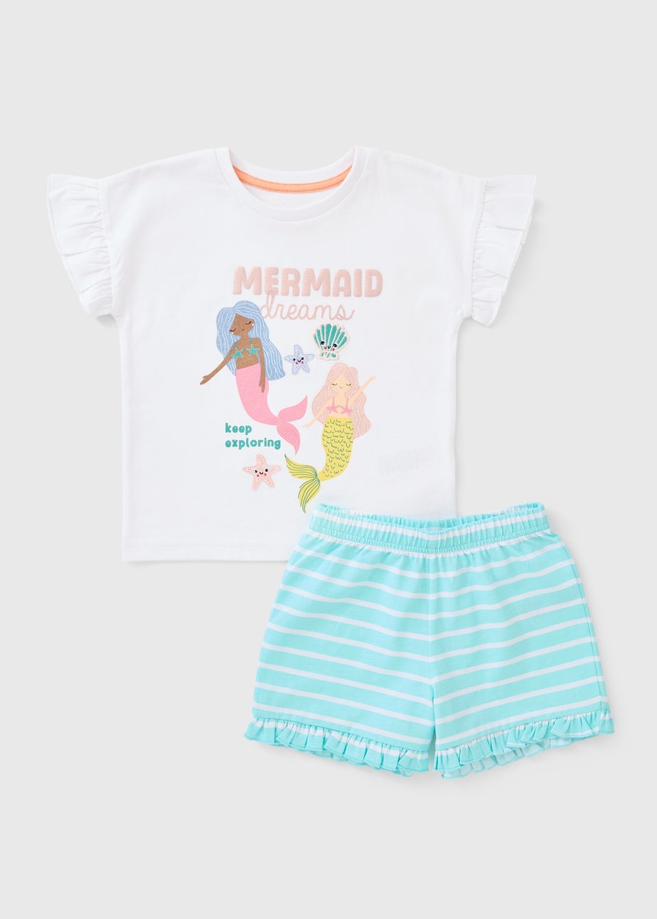Girls White Mermaid Dream Short Pyjama Set (1-7yrs)