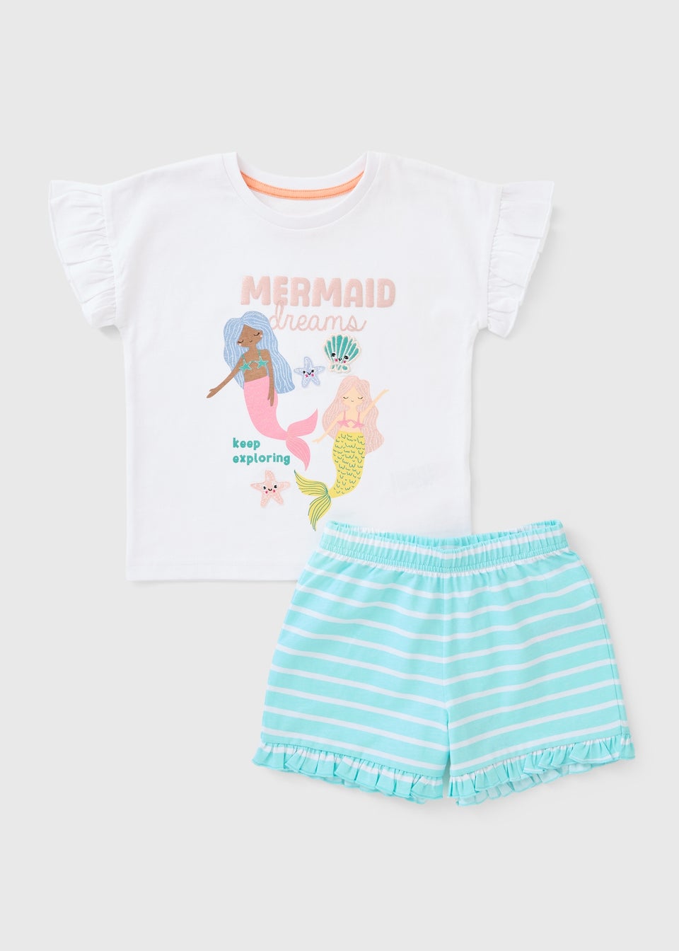 Girls White Mermaid Dream Short Pyjama Set (1-7yrs)