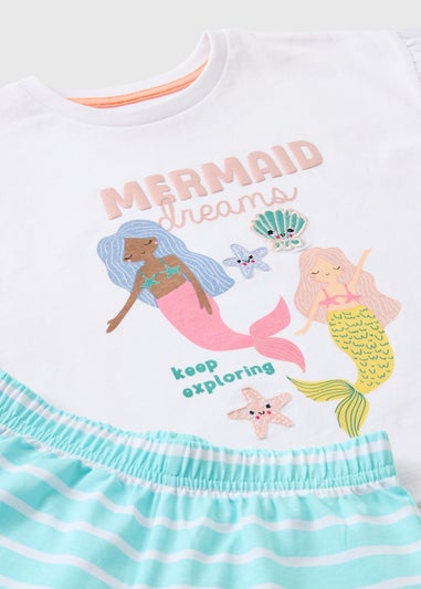 Girls White Mermaid Dream Short Pyjama Set (1-7yrs)