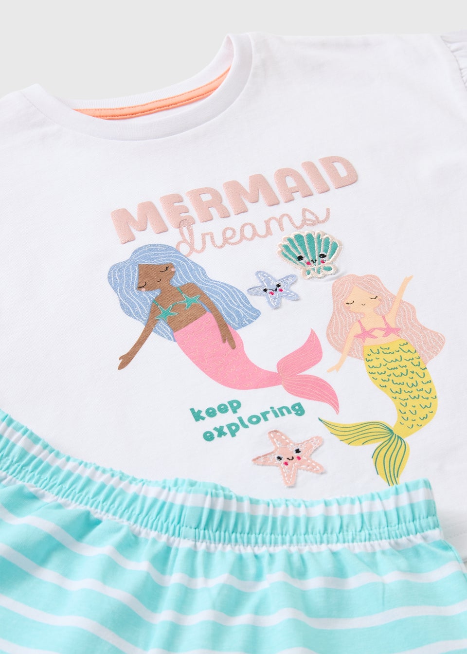 Girls White Mermaid Dream Short Pyjama Set (1-7yrs)