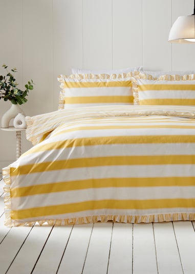 Yellow Stripe Frill Duvet Set