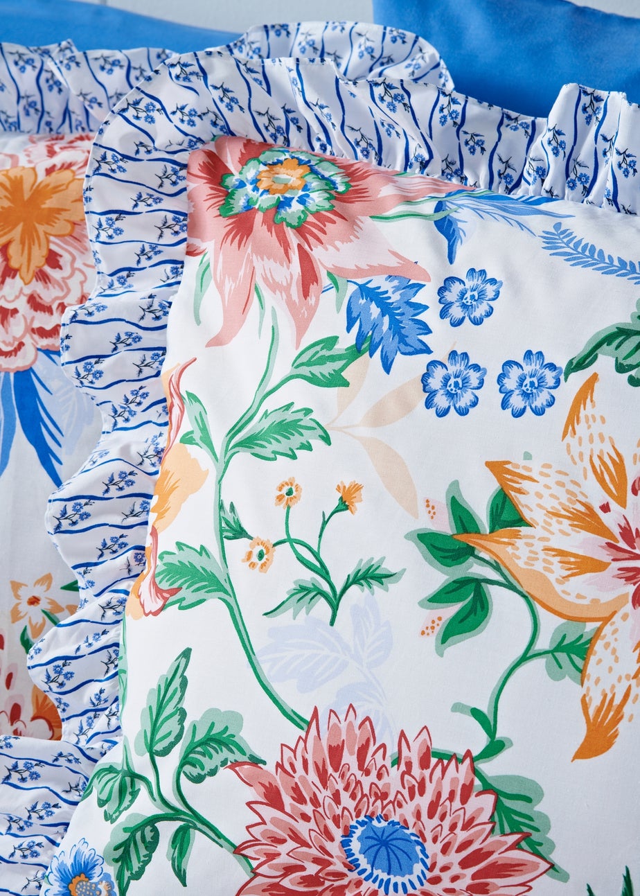 Blue Sorrento Floral Ruffle Trim Duvet Set