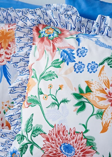 Blue Sorrento Floral Ruffle Trim Duvet Set