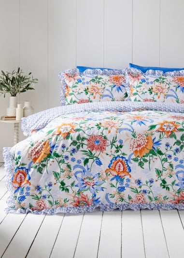 Blue Sorrento Floral Ruffle Trim Duvet Set