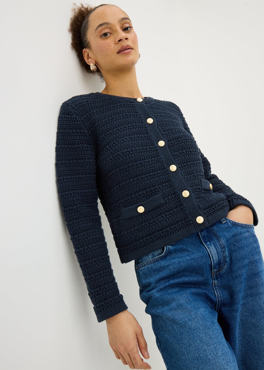 Navy Pointelle Stitch Cardigan